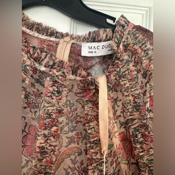 Anthropologie by Mac Duggal 8010 Mesh Ruffle Botanical Vines Midi Dress Size 14 - Picture 5 of 6